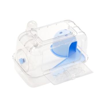 Imagem de IEUDNS Exercício de gaiola de hamster tocando ventilação portátil gaiola de pequenos animais respirável com alça de transporte para ratos gerbils, Azul Transparente