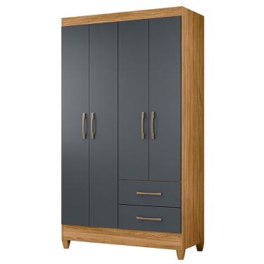 Imagem de Guarda Roupa Solteiro Chile 4 Portas e 2 Gavetas - Moval Freijó/Cinza
