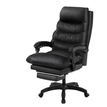 Imagem de Cadeira executiva de escritório, encosto alto reclinável com apoio para os pés, couro PU, cadeira ergonômica giratória para computador (preto)