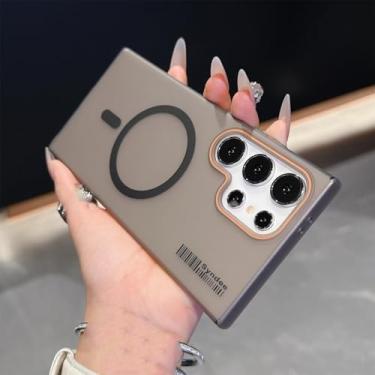 Imagem de HPQWN Para S24 Ultra Matte Double Color Case Magnetic Hard Pc Slim Cover (Para S24 Ultra/Preto)