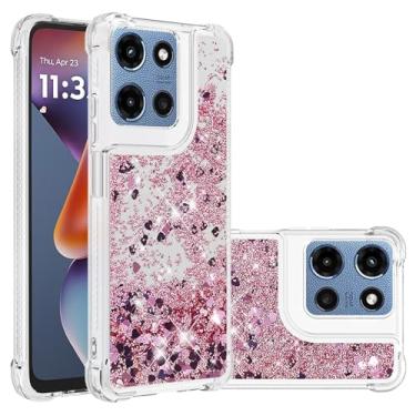 Imagem de COTDINFOR Capa para Motorola Moto G 5G 2025 Capa para celular com glitter e líquido fofo transparente flutuante areia movediça à prova de choque capa protetora de TPU macio para Moto G 5G 2025 Love