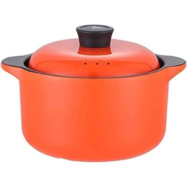 Imagem de Caçarola com tampas, panela de barro para uso doméstico, sopa, guisado, panela para refogar, caçarola com tampas, caçarola de sopa, panelas de cerâmica resistentes ao calor para cozinhar (laranja 2,5