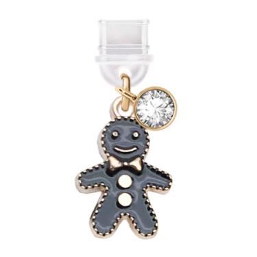 Imagem de ELISE & FONDA Porta de carregamento tipo C TP570, plugue antipoeira, minúsculo boneco de gengibre, pingente de celular para iPhone 15/16/Samsung/OnePlus/Xiaomi/oppo telefones Android (preto), approx