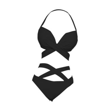 Imagem de simhoa Mulheres Biquíni Conjunto de maiô elegante Triângulo feminino Triângulo duplo de renda dupla para cima Praia, Xl, Preto