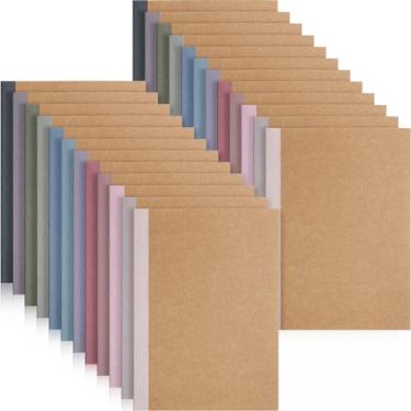 Imagem de Harloon Caderno de composição A5 Cadernos de composição 20,3 x 14,6 cm Cadernos Kraft pautados para faculdade com lombadas de arco-íris, pequeno livro de composição forrado para escritório, casa (cor