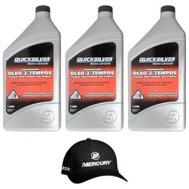 Imagem de Óleo Náutico Quicksilver TCW3 Original 1 Litro Para Motores de Popa Kit 3 Litros + Boné Mercury