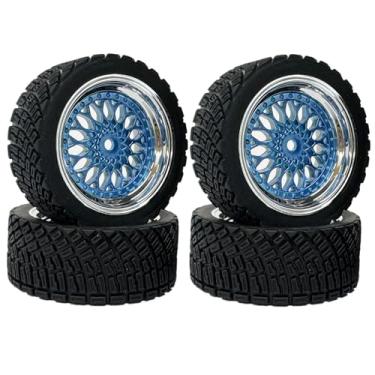 Imagem de WONFAST 4PCS 65mm RC Rally Car Rubber Tires and Plastic Plating Wheel Rims Set 12mm Hex for 1/10 RC On-Road Rally Drift Racing Car for Tamiya HPI WR8 HSP TT02 WLtoys(Blue Silver)