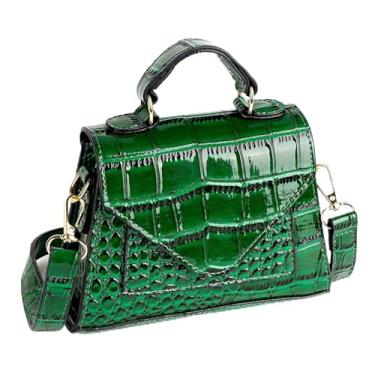 Imagem de ReignSword Bolsa tiracolo pequena para mulheres, mini bolsa de couro vegano com estampa de crocodilo, bolsa de ombro com alça superior moderna (não compatível com telefone) (verde), Verde