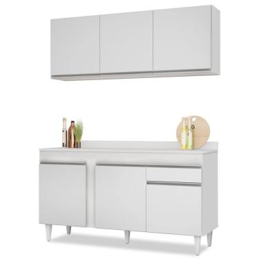 Imagem de Armário Aéreo Argélia E Balcão Gabinete Para Pia Com Tampo 150cm Dakota Branco - Lumil