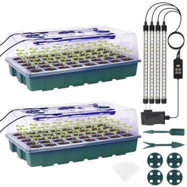 Imagem de Sondiko Bandeja inicial de sementes com luz de cultivo, controlador digital de exibição inteligente, kit inicial de 80 células com cúpula de umidade, kit de germinação de plantas internas com brilho