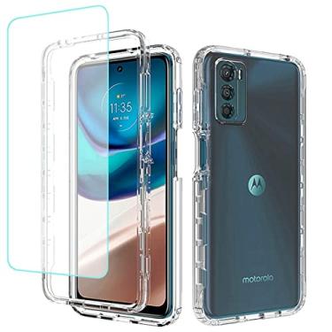 Imagem de Tothedu Capa de celular para Moto G42, capa para Motorola G42 com protetor de tela de vidro temperado, capa protetora completa transparente de policarbonato rígido TPU para Motorola Moto G42