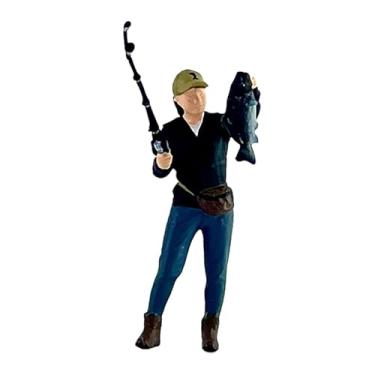 Imagem de YIJU 1/64 escala de caráter de pesca de pesca de figura de figura cena de novidade DIY artesanato decoração de artesão Modelo de resina Ornamento, com Peixe