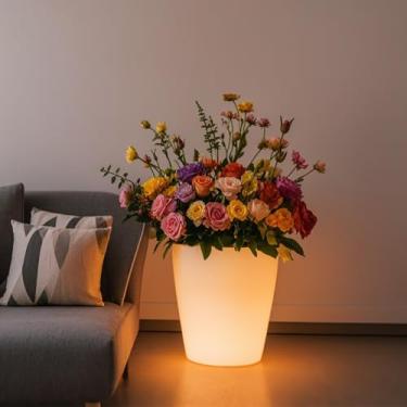 Imagem de Mr.Go Vaso de flores LED RGB com controle remoto, vaso de flores colorido que muda de 16 cores, vaso iluminado recarregável e balde de gelo para decoração de casa, perfeito para jardim, festa