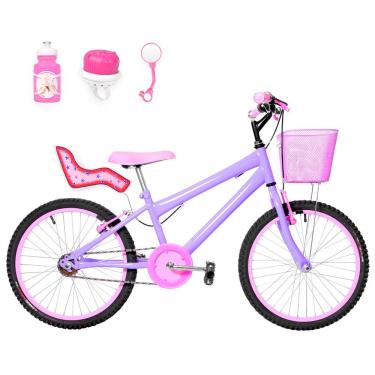 Imagem de Bicicleta Infantil Feminina Aro 20+Kit Passeio e Cadeirinha Lilás