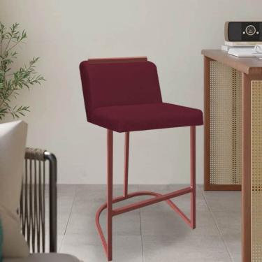 Imagem de Banqueta Com Encosto Nynna Luxo Confort Bistrô Cozinha Ferro Bronze Suede Bordô - Amey Decor