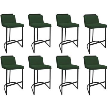 Imagem de Kit 08 Banquetas Com Encosto Nynna Luxo Confort Bistrô Cozinha Ferro Preto Suede Verde - Amey Decor