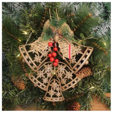 Imagem de Enfeite Pendente Decoração Natalina Sino Vazado Dourado 25cm
