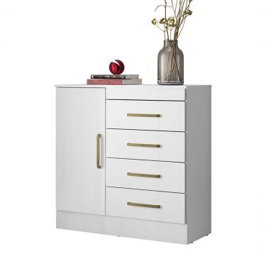 Imagem de Comoda 4 Gavetas 1 Porta Montevideu Demobile Cor:branco/rosa/branco