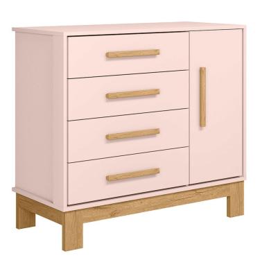 Imagem de Cômoda Sapateira Infantil Q Encanto Slim 4 Gavetas em MDF com Puxador em MDF Rosa com P...