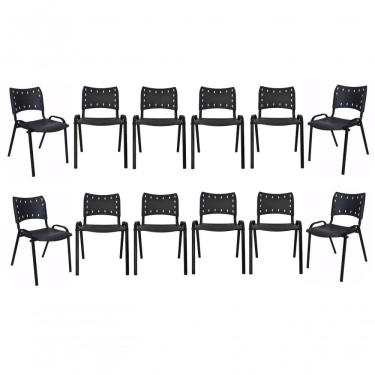 Imagem de Kit 11 Cadeiras Iso Escritório Comércio Preta Base Preta