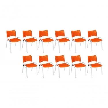 Imagem de Kit 11 Cadeiras Iso Escritório Comércio Laranja Base Branca