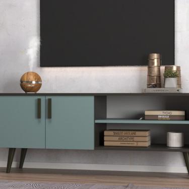 Imagem de Rack 123 Cm Com 2 Portas Catar Sala De Estar Grafite -cinza