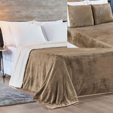 Imagem de Kit Queen 4 Peças Cobertor Sherpa New Alaska + Jogo Lençol Soft - Caqui
