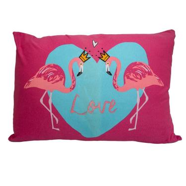 Imagem de Fronha Portallar Malha 100% Algodão Estampa Localizada Flamingos 48cmx68cm Branco