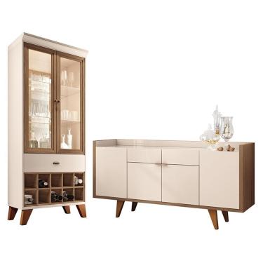Imagem de Sala De Jantar Com Cristaleira ópera E Buffet Aparador Melodia Off White-castanho - Hb Móveis Off White-castanho