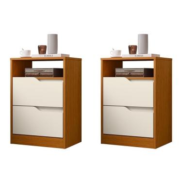Imagem de Kit 2 Mesas De Cabeceira Sole 2 Gavetas Flex Off White-cinamomo - Móveis Albatroz Off White-cinamomo