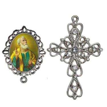 Imagem de Crucifixo Arabesco Terço de Noiva Relicario São Pedro Peças para Monta