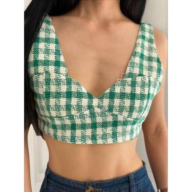 Imagem de N1131-Top Cropped Xadrez Alça Festa Junina Casual Jl1703 - Xumi, Verde