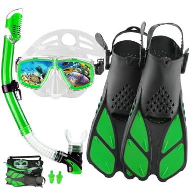 Imagem de DiVLMT Equipamento De Mergulho Com Snorkel Para Adultos Nadadeiras, Autônomo, Conjunto Profissional Viagem, Máscara Antiembaçante E Antivazamento (Verde, Eua, Homens, 4-8,5, Mulheres, 6-9,5)