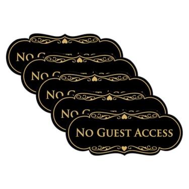 Imagem de All Quality Placa de acesso de designer sem convidado - plástico durável e fácil instalação | Ideal para restaurantes, bares, hotéis e Airbnb - preto/dourado - pequeno (pacote com 5)