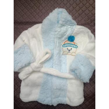 Imagem de Roupão para neném cama mesa e banho - Rainha fashion, Branco com azul,