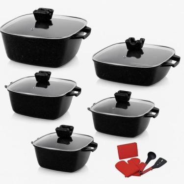 Imagem de Jogo de Panelas Revestimento Antiaderente Mármore Cerâmico 5 peças Noi