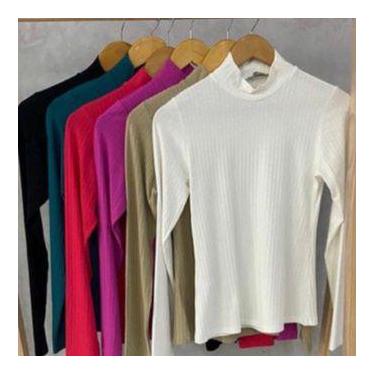 Imagem de Blusa feminina malha canelada gola alta manga longa - Filó Modas, p, R