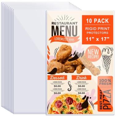 Imagem de 10 protetores de impressão rígidos de 28 x 43 cm, capas de plástico rígido para impressões, capa de menu, protetores de pôster de folhas resistentes, capas de plástico transparente para fotos de papel