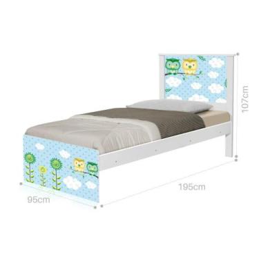 Imagem de Cama Solteiro com Cabeceira Adesivada Corujinhas - CASA H