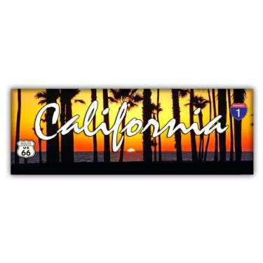 Imagem de California Palm Trees Ímã de geladeira panorâmico pôr do sol, rota 66, lembrança de viagem de 11,4 x 3,8 cm - Feito nos EUA