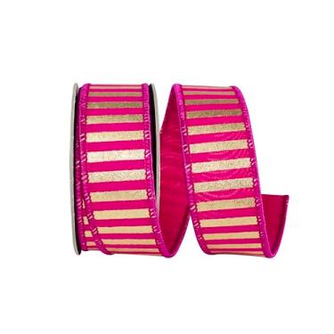 Imagem de Reliant Ribbon Fita de borda com fio de luxo com barras metálicas, fúcsia/dourado