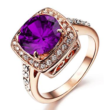 Imagem de Acefeel Anéis femininos de topázio de zircônia cúbica brilhante amarelo banhado a ouro rosa 18K, Cobre, ouro, ouro rosa, ouro branco, zircônia, Zircônia cúbica