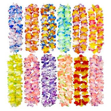 Imagem de FreshDear 12 contagens flor havaiana leis, colar havaiano para crianças ou adultos materiais de festa luau, férias na praia de verão, decorações temáticas de festa, aniversário, formatura, casamento.
