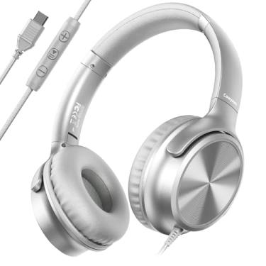 Imagem de Cowyawn Fones de ouvido USB C com fio, fones de ouvido com fio USB C com microfone, controle de volume, som estéreo HD, fones de ouvido USB tipo C dobráveis para adultos/adolescentes/Chromebook/laptop