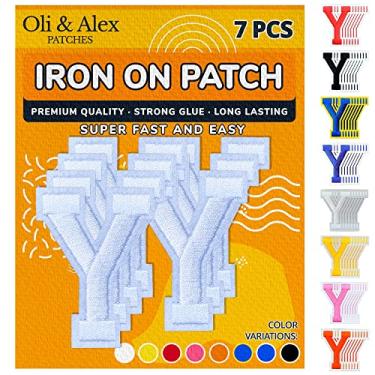 Imagem de Oli and Alex Ferro em letras 6 cm - 7 peças de adesivos brancos Y letras para roupas - Super cola - sem necessidade de costura - bordado alfabeto futebol time escola universidade - branco, Y