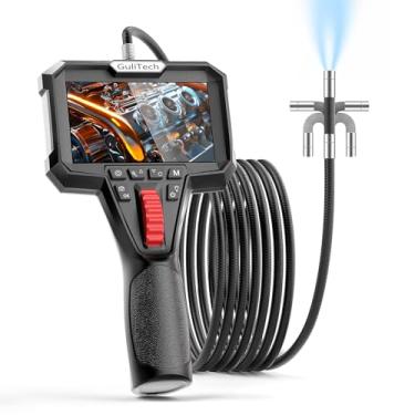 Imagem de Câmera de endoscópio com luz, câmera de inspeção de boroscópio, tela LCD de 4,3 polegadas com 8 luzes LED, endoscópio IP67 com câmera serpente semirrígida de 1 m