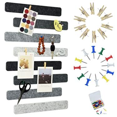 Imagem de YOUDEFUL Tiras de quadro de avisos cinza, 8 peças de tiras de barra de placa de pino de feltro com 50 pinos, tiras autoadesivas de placa de cortiça de feltro para parede para exibir suas anotações, fotos, horários, anúncios