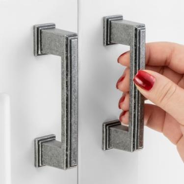 Imagem de ASKANO Orifício central de 7,6 cm, puxador vintage de ferro antigo ZP2206 | Pacote com 10, ferragens retrô sólidas para gaveta, cômoda, banheiro, penteadeira, porta de móveis, armário, 7,6 cm