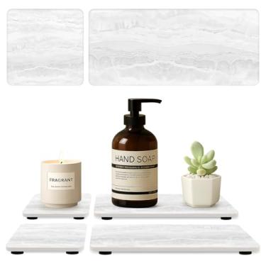 Imagem de Pacote com 4 bandejas de secagem de pedra para pia de banheiro, balcão de cozinha, suporte de saboneteira de mármore, pedra de secagem rápida, bandeja de acessórios de bancada de banheiro bandeja de
