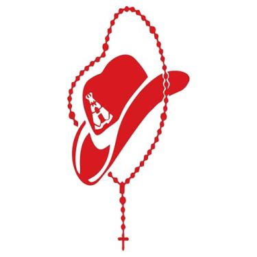 Imagem de Adesivo chapéu com o terço Cowboy Sertanejo Rodeio Amuleto no Chapéu para carros caminhonetes caminhão parede e mais (VERMELHO, 20x40m)